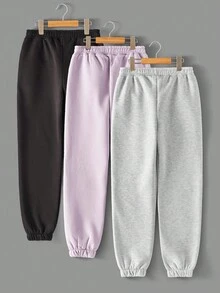 RueChic 3pcs Teen Girls' Elastic Waist, Slant Pockets, Fleece Lined Sweatpants - Multicolor - View 2