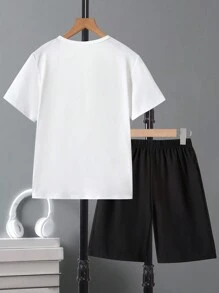 SHEIN Tween 男孩圓領短袖 T 恤和短褲套裝 - 黑色 - 查看 2