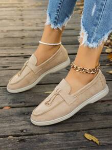 2025年秋季女士休闲卡其色舒适平底乐福鞋、运动鞋、一脚蹬莫卡辛鞋 - 卡其色 - 查看 5