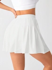 SHEIN Sports Ladies' Soft And Comfy Sport Skort With Pocket Tennis Skirt - White - View 2