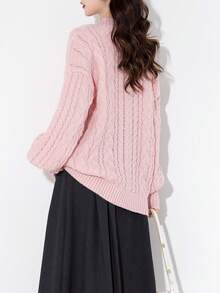 Women's V-Neck Drop Shoulder Long Sleeve Sweater - Pink - View 2