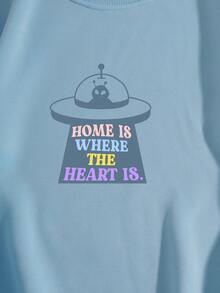 SHEIN EZwear Women's Fleece Sweatshirt With Slogan Print - Baby Blue - View 6