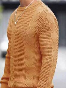 Manfinity Homme 男士素色紋理質感針織毛衣 - 橘色 - 查看 5