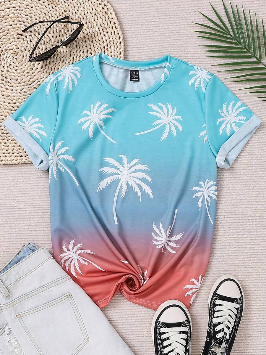 Của phụ nữ Cây cọ In Ngắn tay Áo thun - Nhiều màu - Xem 1