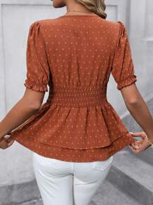 SHEIN Clasi Của phụ nữ Hai lớp Xù Hoa Sen Nếp uốn Vòng eo Áo sơ mi - màu nâu - Xem 2