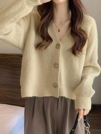 Women's Fall/Winter Drop Shoulder Long Sleeve Casual Loose Solid Color Warm Cardigan