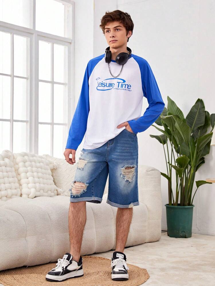 Teen Boys' Vintage Streetwear Cool Washed Ripped Distressed Loose Fit Denim Shorts For Casual