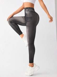 Easithlete High Elastic Seamless Effect Sports Leggings - Dark Grey - View 5