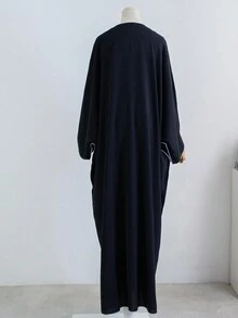 Lỏng lẻo Phù hợp Dài Đầm Nổi bật Họa tiết đường kẻ - màu đen - Xem 2