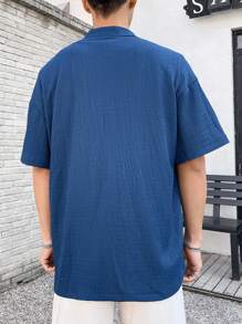 Manfinity Hypemode Nam Nút phía trước Thả vai Ngắn tay Áo sơ mi - Màu xanh lam - Xem 2