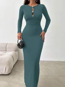 EURMUSE Women'S Hollow Out Bodycon Dress - Mint Blue - View 5
