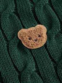 SHEIN EZwear 女士針織短袖衫,熊繡花圖案 - 綠色 - 查看 3