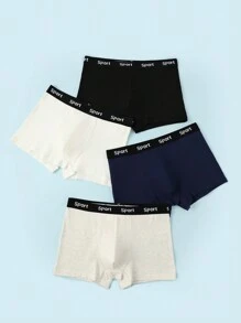 4pcs Teenage Boys' Letter Print Boxer Briefs