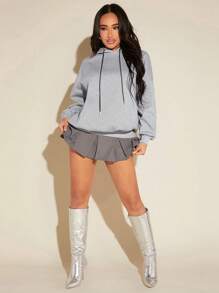 SHEIN SXY Women'S Hooded Drop Shoulder Sweatshirt With Slogan Pattern - Light Grey - View 7