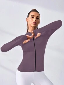 Easithlete 拇指孔拉鍊前運動外套 - 淺灰紫 - 查看 2