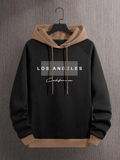 Manfinity Dauomo 男士字母印花连帽衫，撞色细节设计，秋冬款，长袖上衣