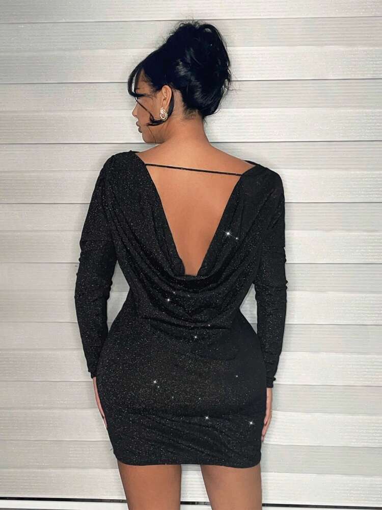 Metallic Thread Backless Dress