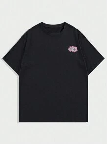 ROMWE MEN Street Life Men's Short Sleeve T-Shirt Printed With Gypsum Portrait, Suitable For Spring And Summer