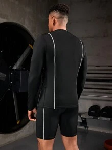 Manfinity Sport Streetwear 男士长袖T恤短裤运动套装，运动服，健身服，运动套装 - 黑色 - 查看 2