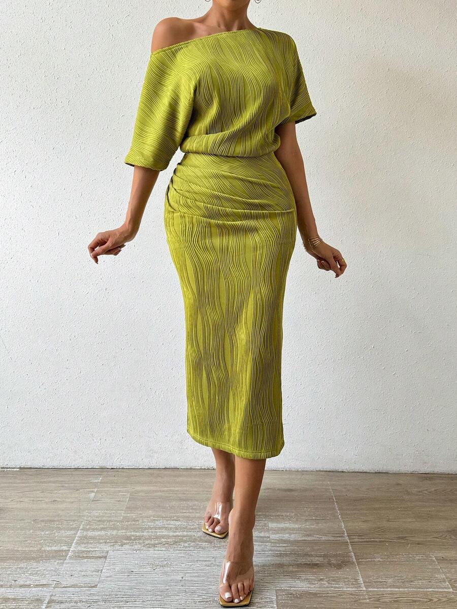 Chiquease 女性不對稱領口修身連身裙 - 薄荷綠 - 查看 1