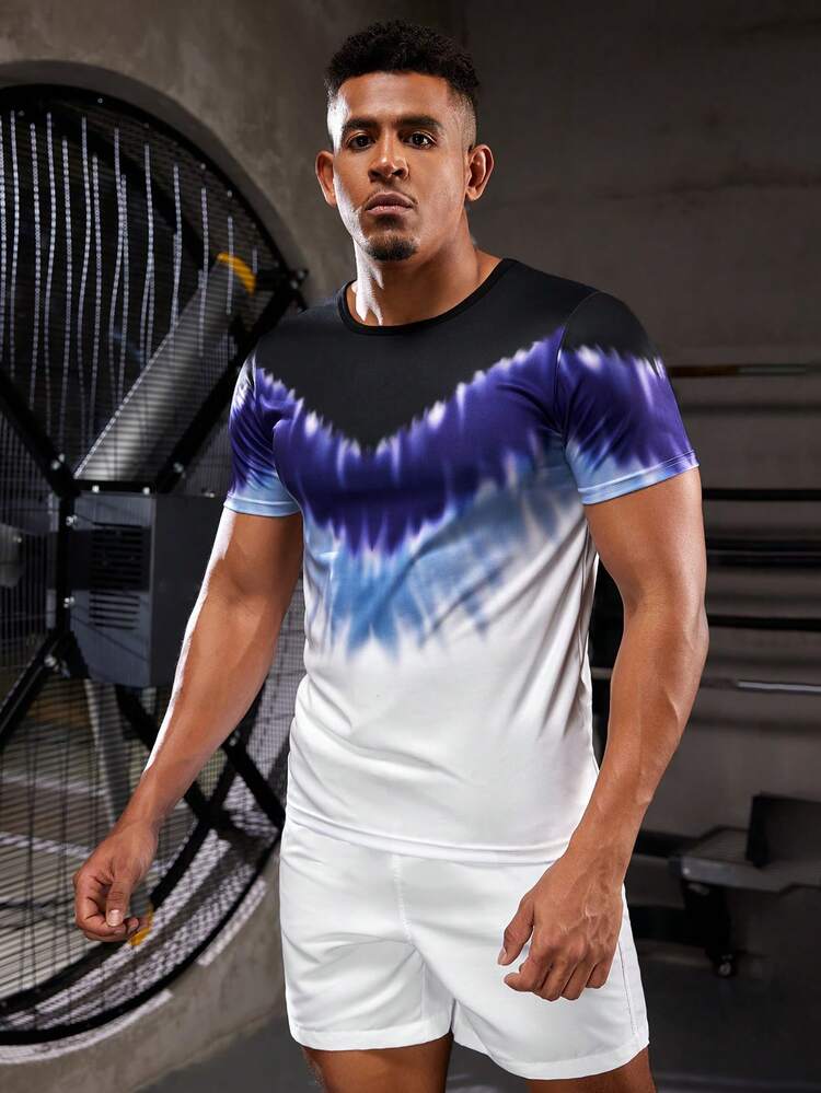 Boyfriend Style Men's Tie-Dye Short Sleeve Sport T-Shirt Workout Tops
