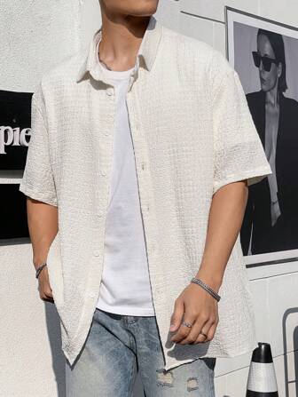 Manfinity Hypemode 寬鬆版型男士純色短袖襯衫