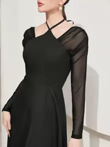 Modelyn Women'S Mesh Splicing Halter Neck Dress Long Evening Dresses - Black - View 3