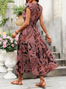 SHEIN VCAY Women's Style Printed Elastic Waist Dress - Multicolor - View 2