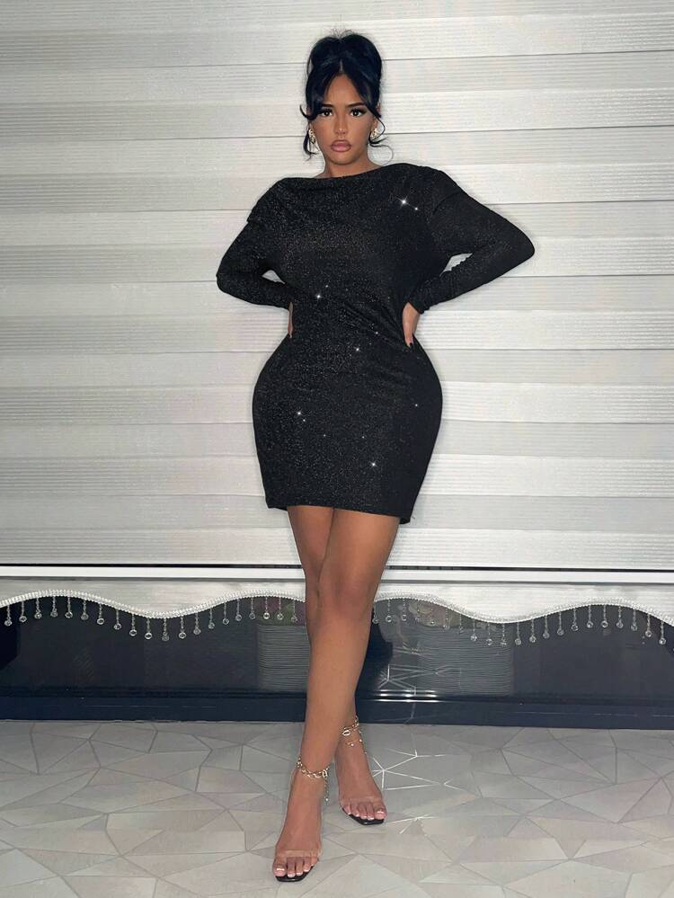 Metallic Thread Backless Dress