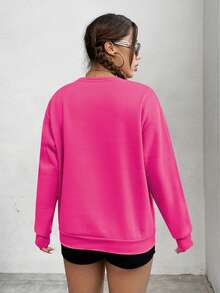 SHEIN EZwear 橋樑字母印花連帽衫 - 玫紅色 - 查看 2