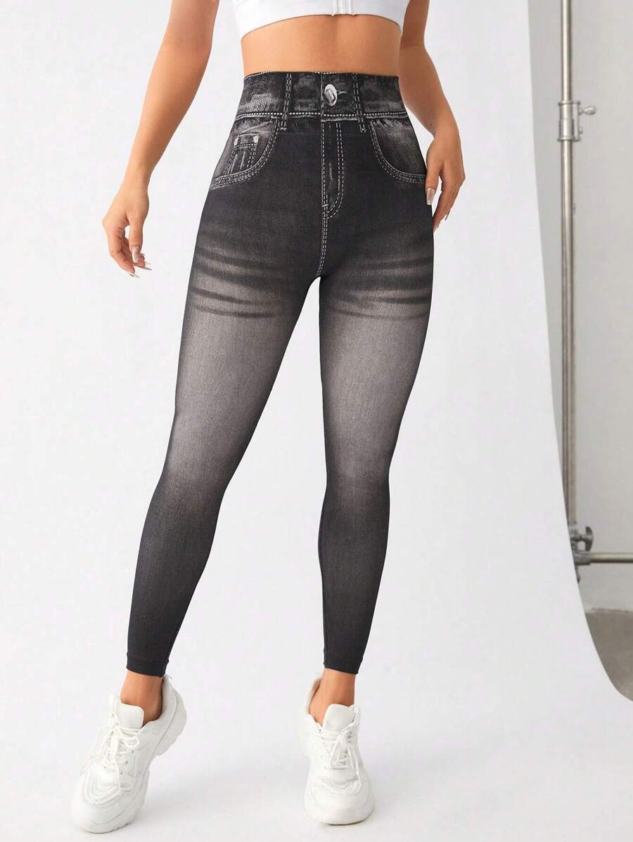 Easithlete High Elastic Seamless Effect Sports Leggings - Dark Grey - View 1