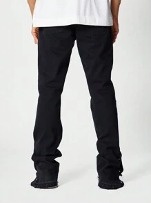 SUMWON Flare Fit Distressed Jean With Side Snaps - Black - View 4