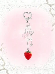 ROMWE Kawaii 1pc Sweet And Lovely Style Strawberry & Star & Crystal & Tassel Pendant Keychain - Multicolor - View 2