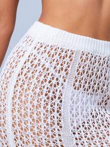 SHEIN Swim 1pc Solid Color High Waist Knitted Crochet Cover Up Skirt Summer