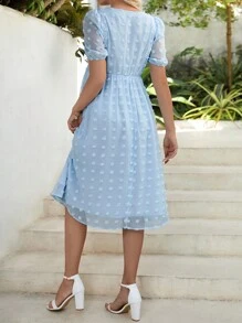 SHEIN Maternity Swiss Dot Puff Sleeve Dress - Blue - View 2