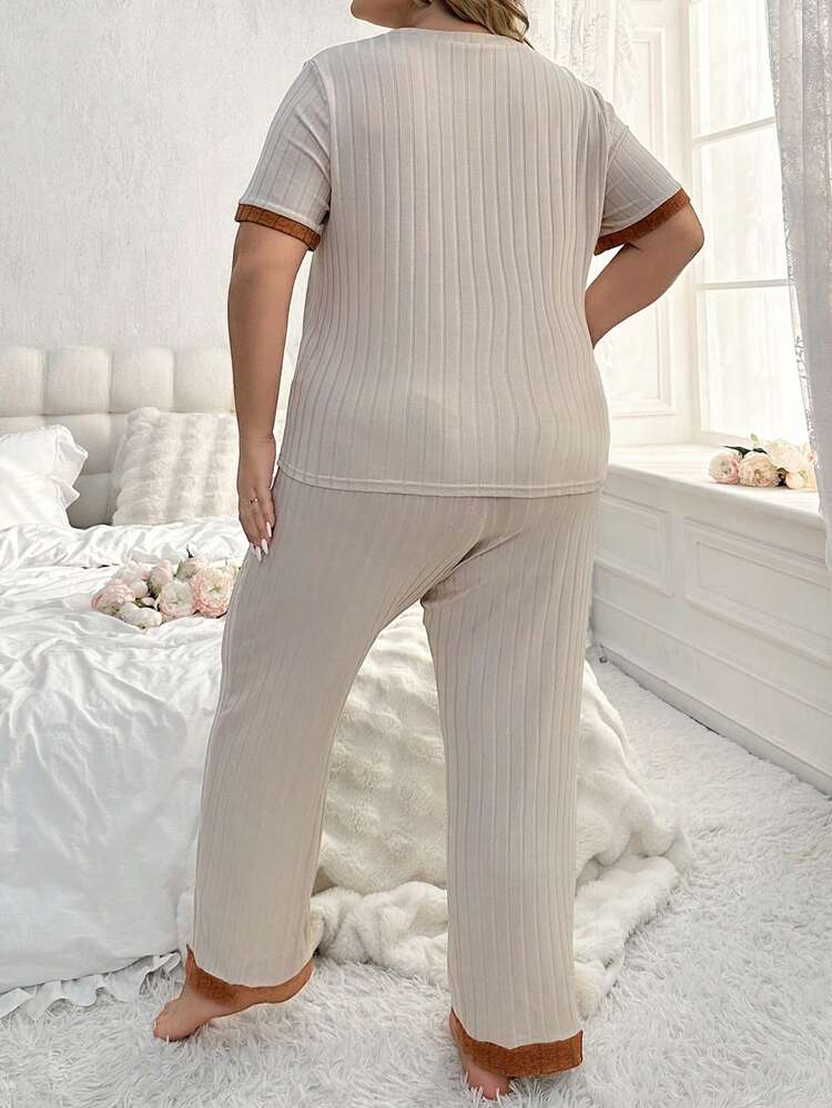 Plus Size Women's Casual Short Sleeve Star Print Top And Pants Pyjama Set