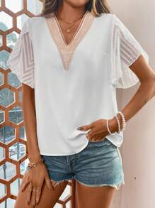 Breezaya Lace Patchwork Women'S Shirt - White - View 3