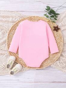 女婴春秋季休闲情人节爱心印花连体衣 - 粉色 - 查看 2