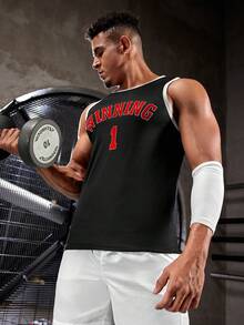 Manfinity Sport Corelite Men's Sleeveless Sports Tank Top With Letter Print Workout Tops - Black - View 3