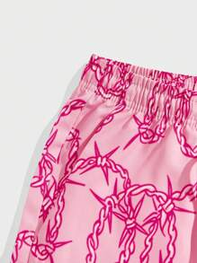 ROMWE MEN Spring/Summer Casual Graphic Pink Men Letter Rope Graphic Drawstring Waist Shorts - Pink - View 3