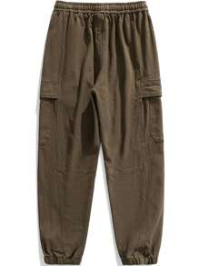 Men's Cargo Pants With Drawstring Waist And Elastic Cuffs - Coffee Brown - View 2