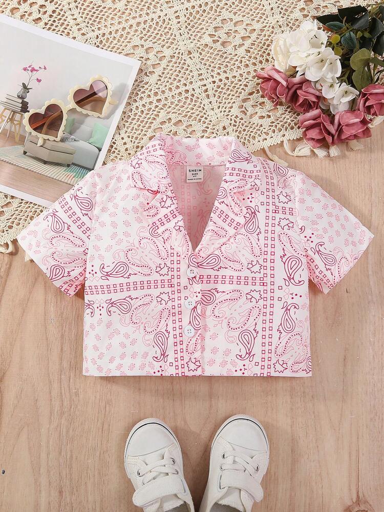 Young Girls' Paisley Printed Short Sleeve Shirt