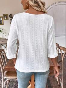 SHEIN Essnce Của phụ nữ Vòng cổ Tay áo dài Áo thun - trắng - Xem 2