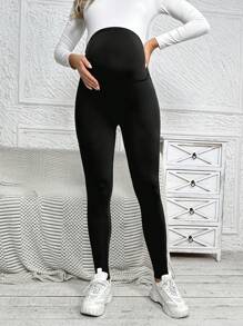 SHEIN Maternity Knitted Long High Waist Leggings - Black - View 5