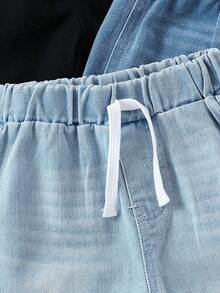 男童抽绳腰牛仔短裤 - 藍色 - 查看 7