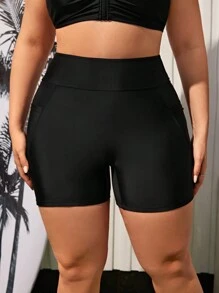 Swim Lushoire Summer Beach Women's Plus Size Solid Color Bikini Bottoms With Smartphone Pocket