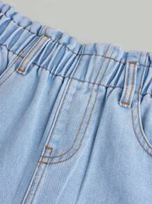 SHEIN Teenage Girls' Distressed Wide Leg Jeans - Light Wash - View 3