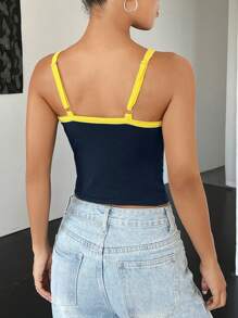 SHEIN EZwear Regata Cropped com Recorte Colorido e Estampa de Letra "PINDORAMA BRASIL AMÉRICA DO SUL" - Azul Marinho - Visão 2