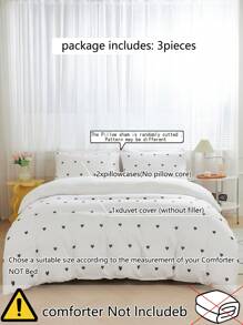3pcs Polyester Green Heart Print Duvet Cover Set - White - View 3