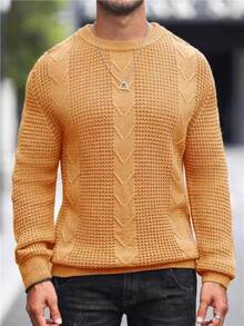 Manfinity Homme 男士素色紋理質感針織毛衣 - 橘色 - 查看 3